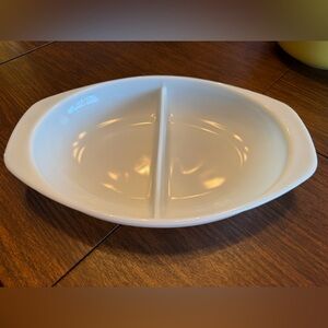 Vintage Pyrex White Divided Oval Serving Dish